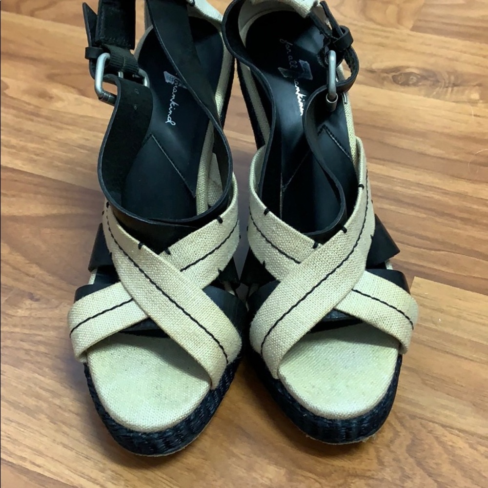 7 for All Mankind Canvas and Leather Wedge Heels